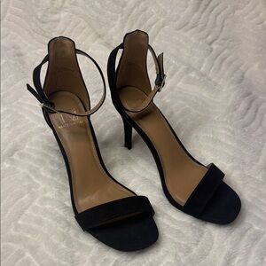 Material Girl Black Ankle Strap Heels | Size 6